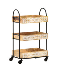 Chariot de cuisine à 3 niveaux 46x30x76 cm Bois de manguier | Mobilier & Déco
