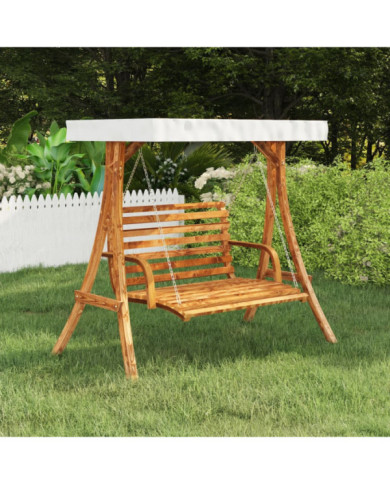 Cadre de balançoire avec toit crème Bois courbé à finition teck | Mobilier & Déco