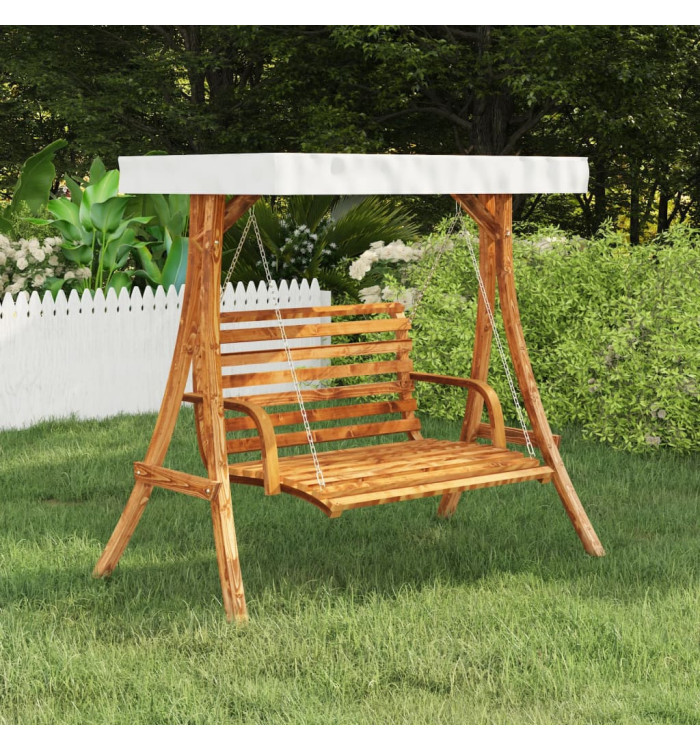 Cadre de balançoire avec toit crème Bois courbé à finition teck | Mobilier & Déco