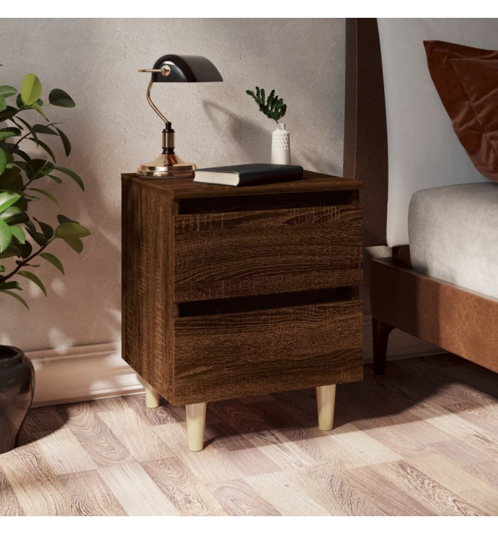 Table de chevet avec pieds en bois Chêne marron 40x35x50 cm | Mobilier & Déco