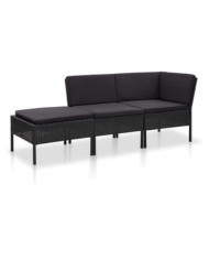 Salon de jardin 3 pcs avec coussins Résine tressée Noir | Mobilier & Déco