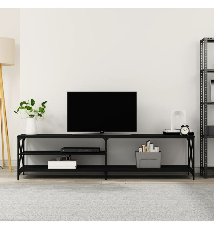 Meuble TV noir 200x40x50 cm bois d'ingénierie et métal | Mobilier & Déco