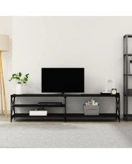 Meuble TV noir 200x40x50 cm bois d'ingénierie et métal | Mobilier & Déco