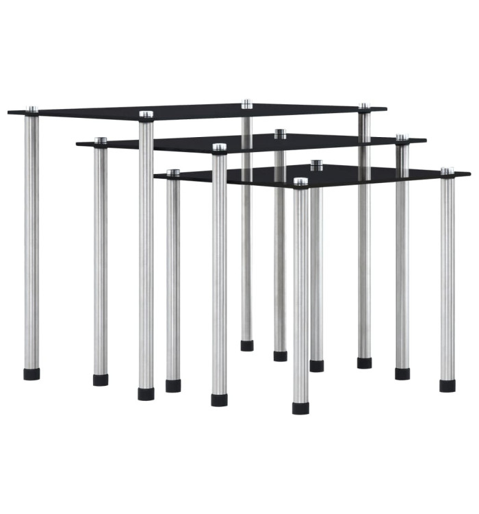 Tables gigognes 3 pcs Noir Verre trempé | Mobilier & Déco