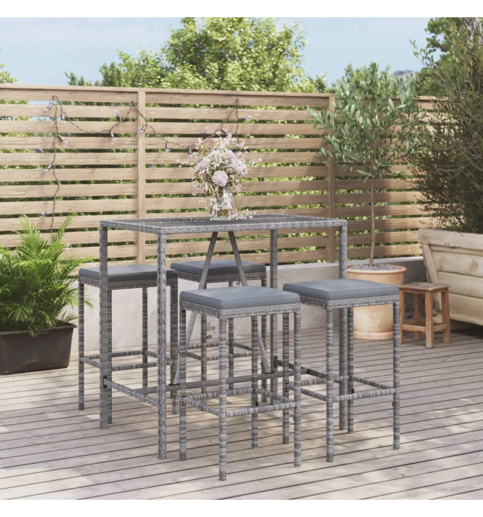 Ensemble de bar de jardin 5 pcs avec coussins gris poly rotin | Mobilier & Déco