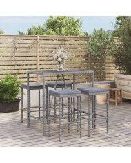 Ensemble de bar de jardin 5 pcs avec coussins gris poly rotin | Mobilier & Déco