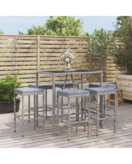 Ensemble de bar de jardin 7 pcs avec coussins gris poly rotin | Mobilier & Déco