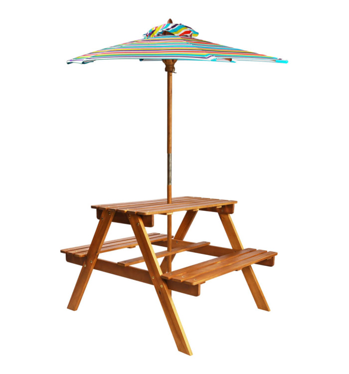 Table à pique-nique et parasol enfants 79x90x60cm Acacia solide | Mobilier & Déco