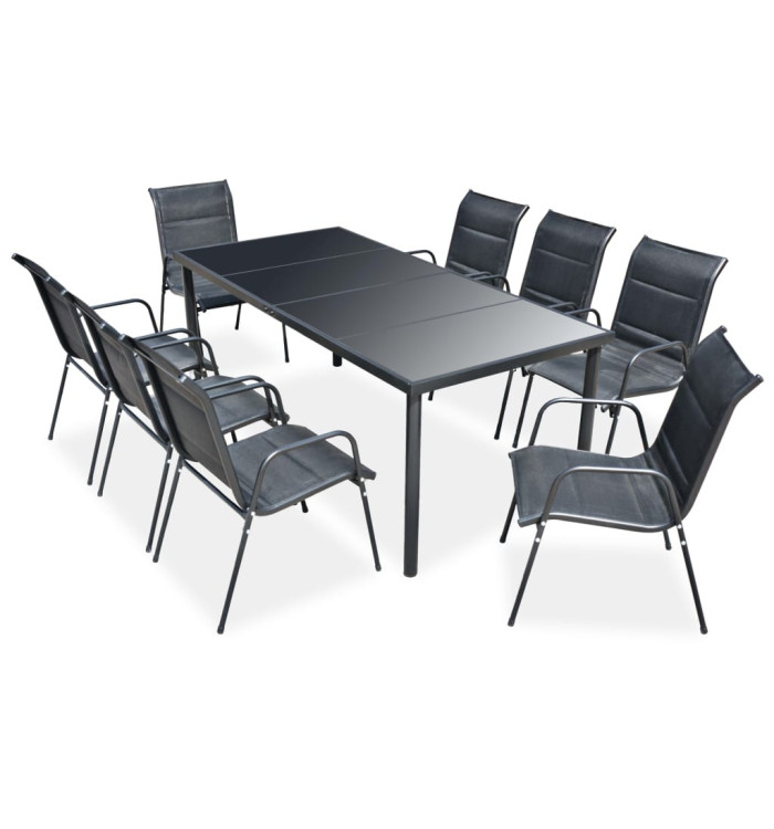 Ensemble à manger d'extérieur 9 pcs Acier Noir | Mobilier & Déco