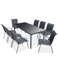 Ensemble à manger d'extérieur 9 pcs Acier Noir | Mobilier & Déco