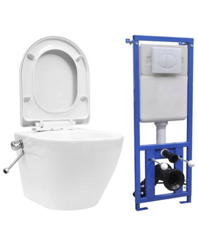 Toilette murale sans rebord et réservoir caché Céramique Blanc | Mobilier & Déco