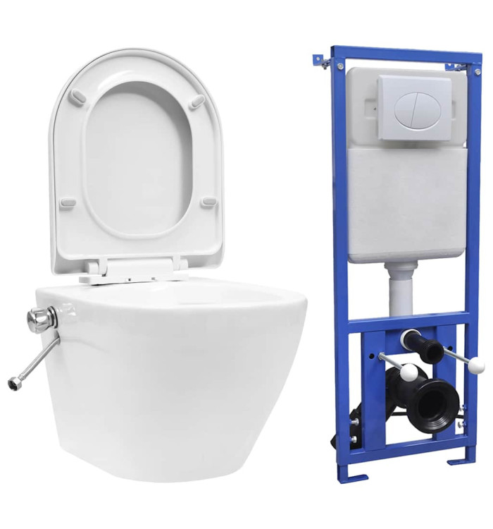 Toilette murale sans rebord et réservoir caché Céramique Blanc | Mobilier & Déco