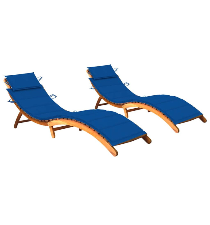 Chaises longues lot de 2 avec coussins Bois d'acacia solide | Mobilier & Déco