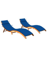 Chaises longues lot de 2 avec coussins Bois d'acacia solide | Mobilier & Déco