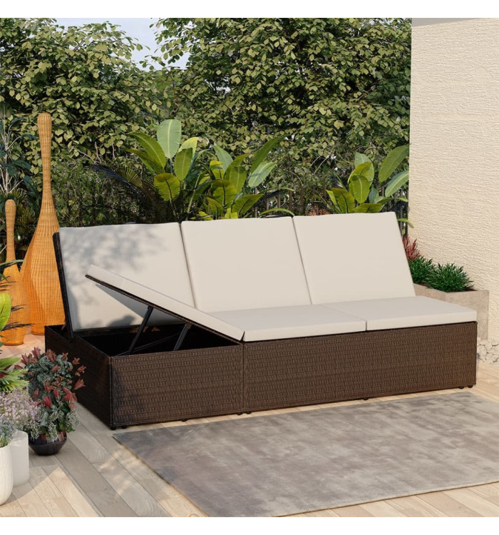 Chaise longue convertible avec coussin Résine tressée Marron | Mobilier & Déco