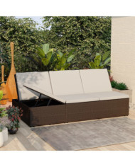 Chaise longue convertible avec coussin Résine tressée Marron | Mobilier & Déco