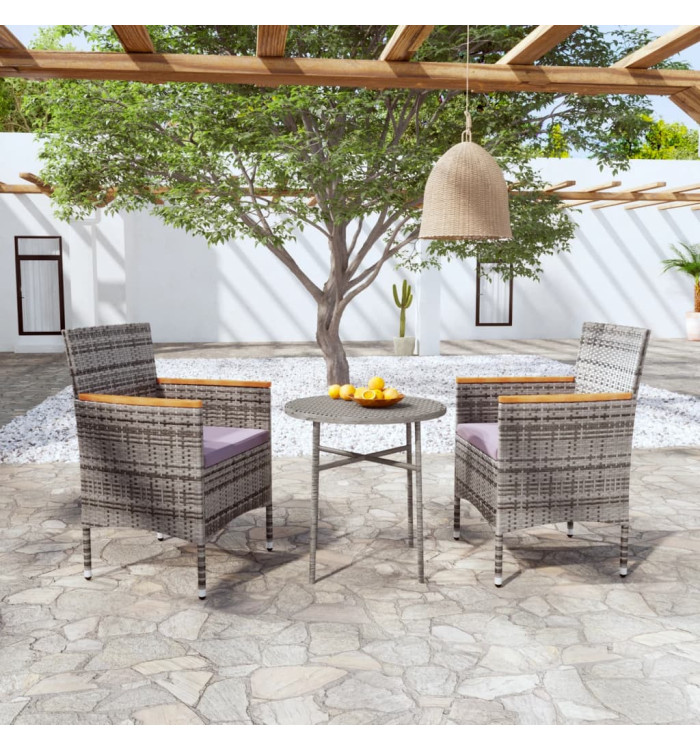 Ensemble à manger de jardin 3 pcs Résine tressée Gris | Mobilier & Déco