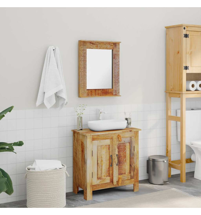 Meuble de salle de bain avec miroir Bois massif de manguier | Mobilier & Déco