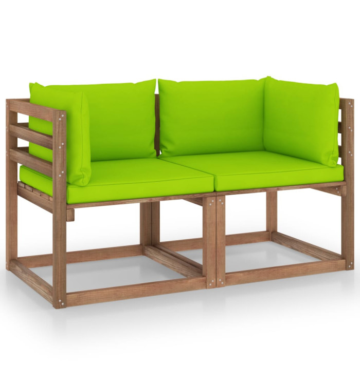 Canapé palette de jardin 2 places et coussins vert vif Pinède | Mobilier & Déco