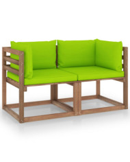 Canapé palette de jardin 2 places et coussins vert vif Pinède | Mobilier & Déco