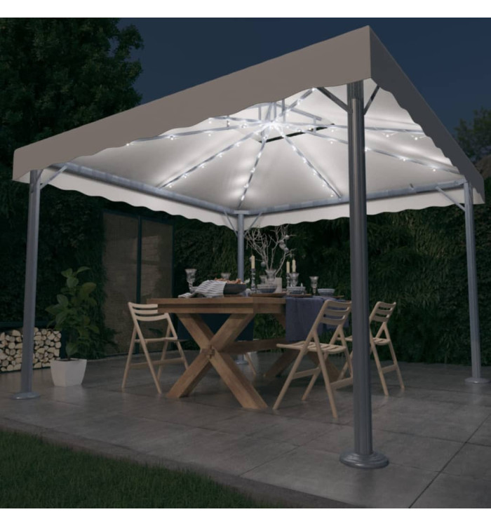 Tonnelle avec guirlande lumineuse LED 300x300cm Crème Aluminium | Mobilier & Déco