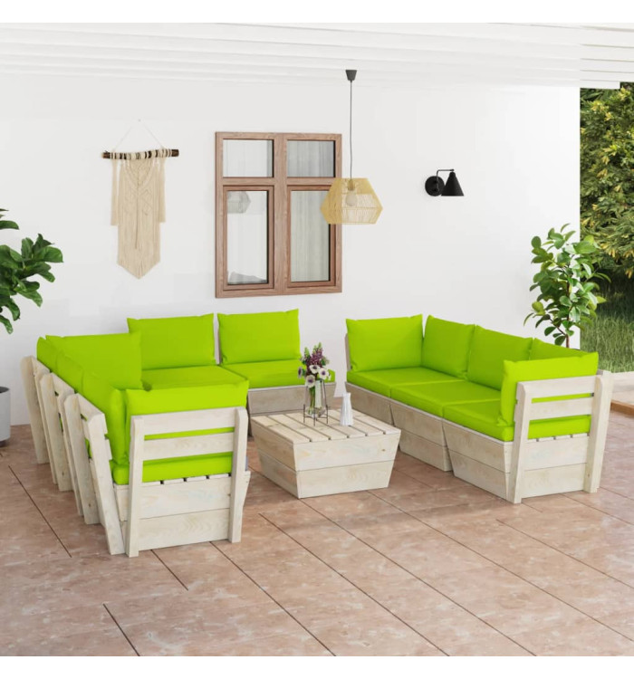 Salon de jardin palette 9 pcs avec coussins bois d'épicéa | Mobilier & Déco