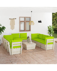 Salon de jardin palette 9 pcs avec coussins bois d'épicéa | Mobilier & Déco