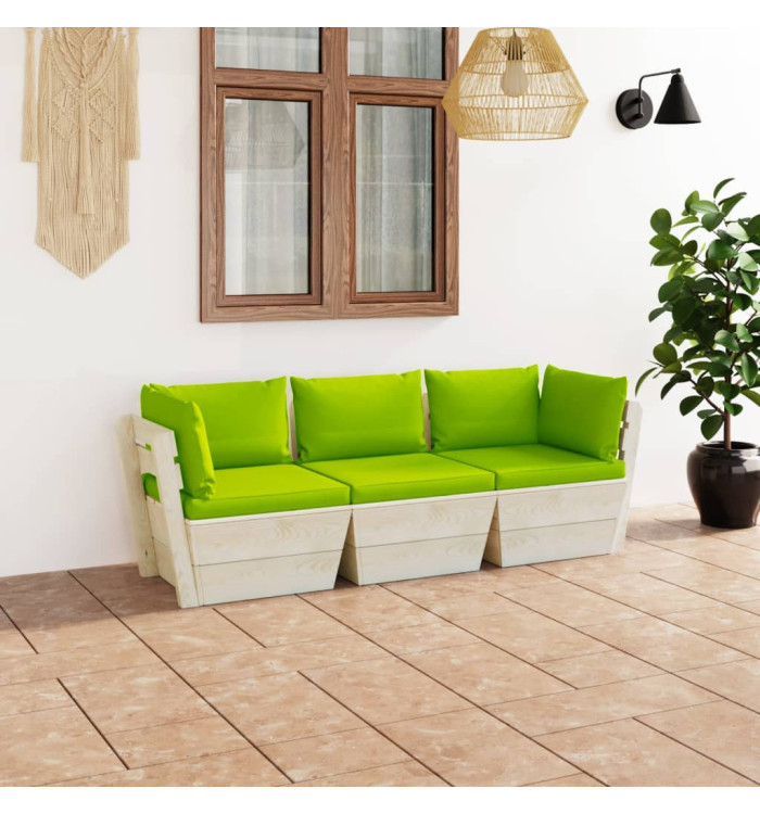 Canapé palette à 3 places de jardin avec coussins Bois d'épicéa | Mobilier & Déco