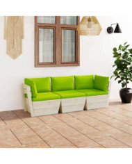 Canapé palette à 3 places de jardin avec coussins Bois d'épicéa | Mobilier & Déco