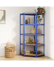 Étagère d'angle à 5 niveaux Bleu Acier et bois d'ingénierie | Mobilier & Déco