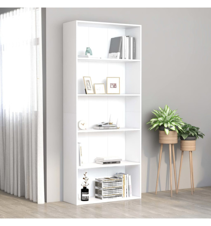 Bibliothèque à 5 niveaux Blanc 80x30x189 cm Bois d'ingénierie | Mobilier & Déco