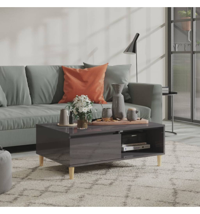 Table basse gris brillant 90x60x35 cm bois d'ingénierie | Mobilier & Déco