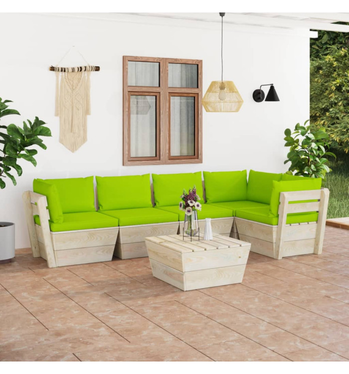 Salon de jardin palette 6 pcs avec coussins bois d'épicéa | Mobilier & Déco