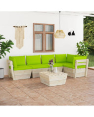 Salon de jardin palette 6 pcs avec coussins bois d'épicéa | Mobilier & Déco