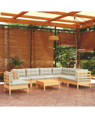 Salon de jardin 8 pcs avec coussins crème Bois de pin massif | Mobilier & Déco