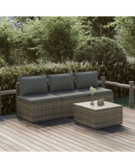 Salon de jardin 4 pcs avec coussins Gris Résine tressée | Mobilier & Déco