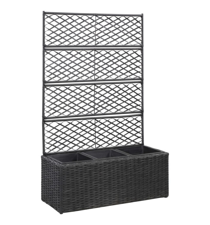 Jardinière en treillis 3 pots 83x30x130 cm résine tressée noir | Mobilier & Déco