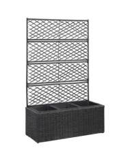 Jardinière en treillis 3 pots 83x30x130 cm résine tressée noir | Mobilier & Déco