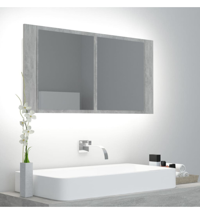 Armoire de salle de bain à miroir LED Gris béton Acrylique | Mobilier & Déco