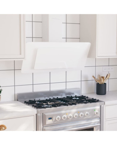 Hotte murale 90 cm Acier inoxydable et verre trempé Blanc | Mobilier & Déco