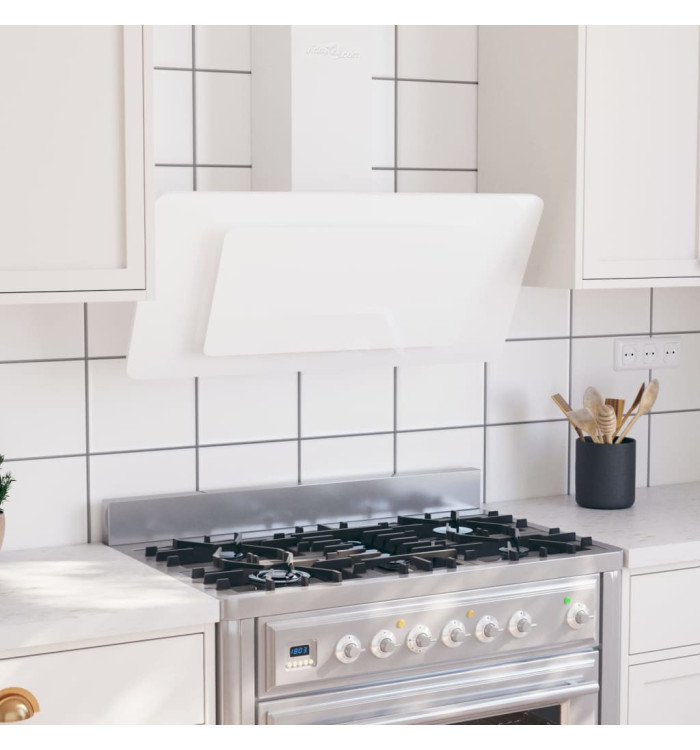 Hotte murale 90 cm Acier inoxydable et verre trempé Blanc | Mobilier & Déco