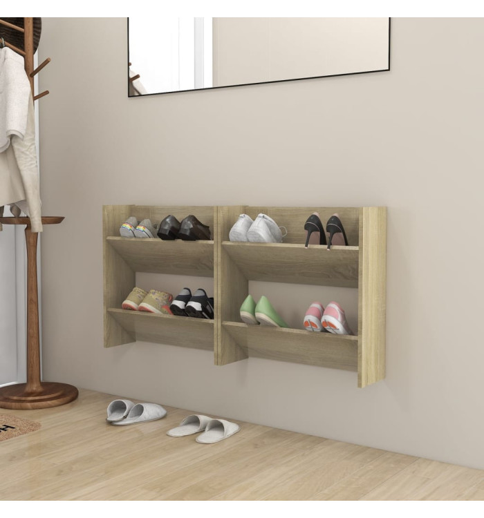 Armoires à chaussures murales 2 pcs Chêne Sonoma 60x18x60 cm | Mobilier & Déco