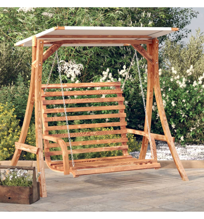 Balancelle avec auvent bois massif d'épicéa et finition en teck | Mobilier & Déco