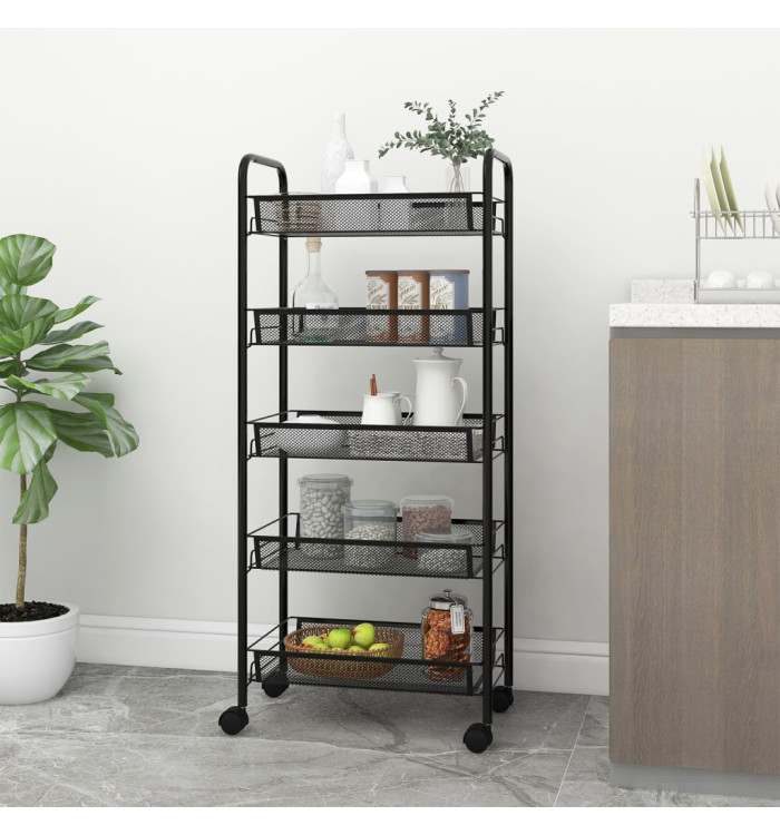 Chariot de cuisine à 5 niveaux Noir 46x26x105 cm Fer | Mobilier & Déco