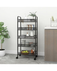 Chariot de cuisine à 5 niveaux Noir 46x26x105 cm Fer | Mobilier & Déco
