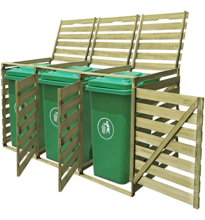 Abri pour poubelle triple 240 L Bois imprégné | Mobilier & Déco