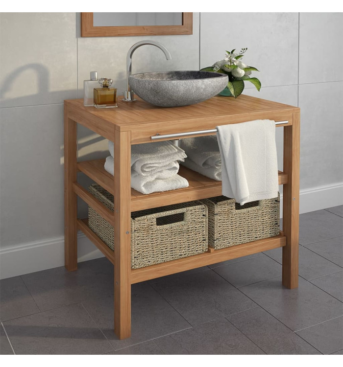 Meuble de salle de bain avec 2 paniers Teck massif 74x45x75 cm | Mobilier & Déco