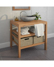 Meuble de salle de bain avec 2 paniers Teck massif 74x45x75 cm | Mobilier & Déco