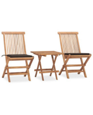 Ensemble à manger d'extérieur pliable avec coussin 3 pcs Teck | Mobilier & Déco
