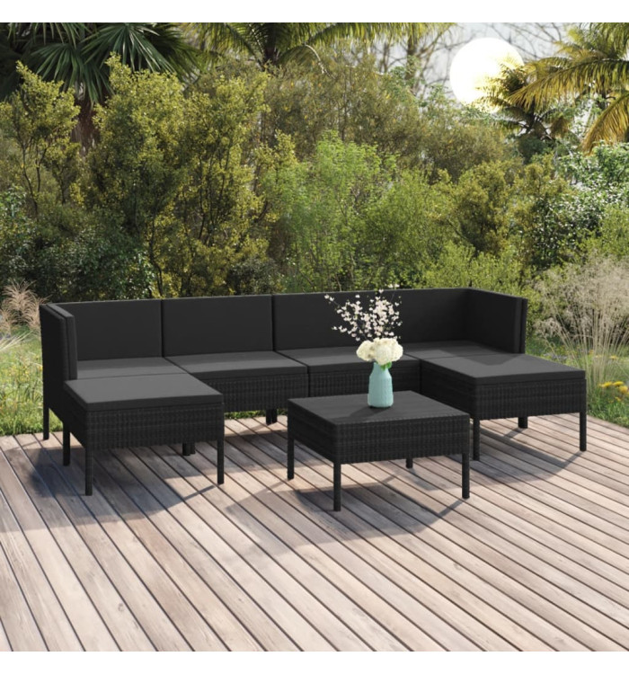 Salon de jardin 7 pcs avec coussins Résine tressée Noir | Mobilier & Déco